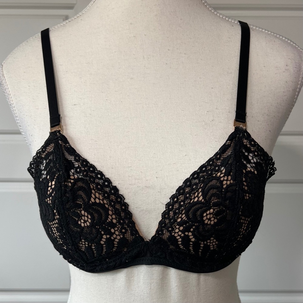 Aerie Real Power Wireless Lace Bra Black Lined‎ Adjustable Straps 34A